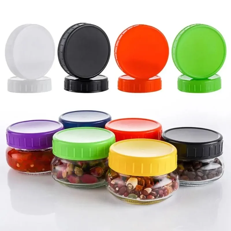 10 pcs Mason Canning Drinking Jars Lids 70mm/86mm Inner Diameter Plastic Covers Set Unlined Ribbed Lid Storage Caps Replacements