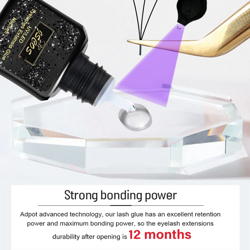 UVパープルまつげ接着剤 UVグルー ブラック/透明/ピンクカラー 1秒速乾 UVまつげエクステグルー 8週間持続 まつげグルー