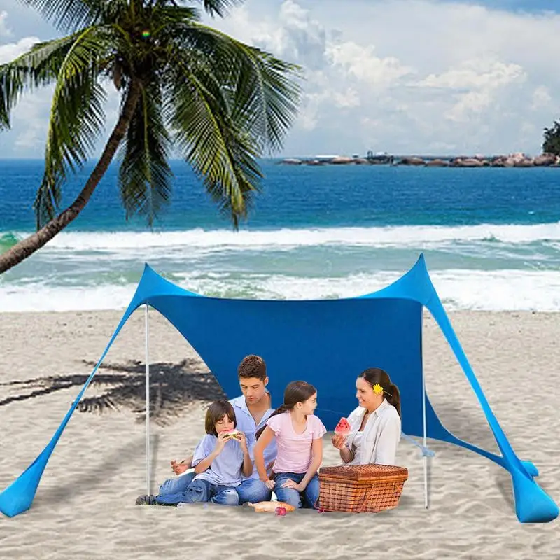 UPF50+ Large Portable Windproof Beach Tent, Pop Up Shade Canopy, Sun Shelter, Family Beach Tent With 2 Support Rod 4 Sandbag