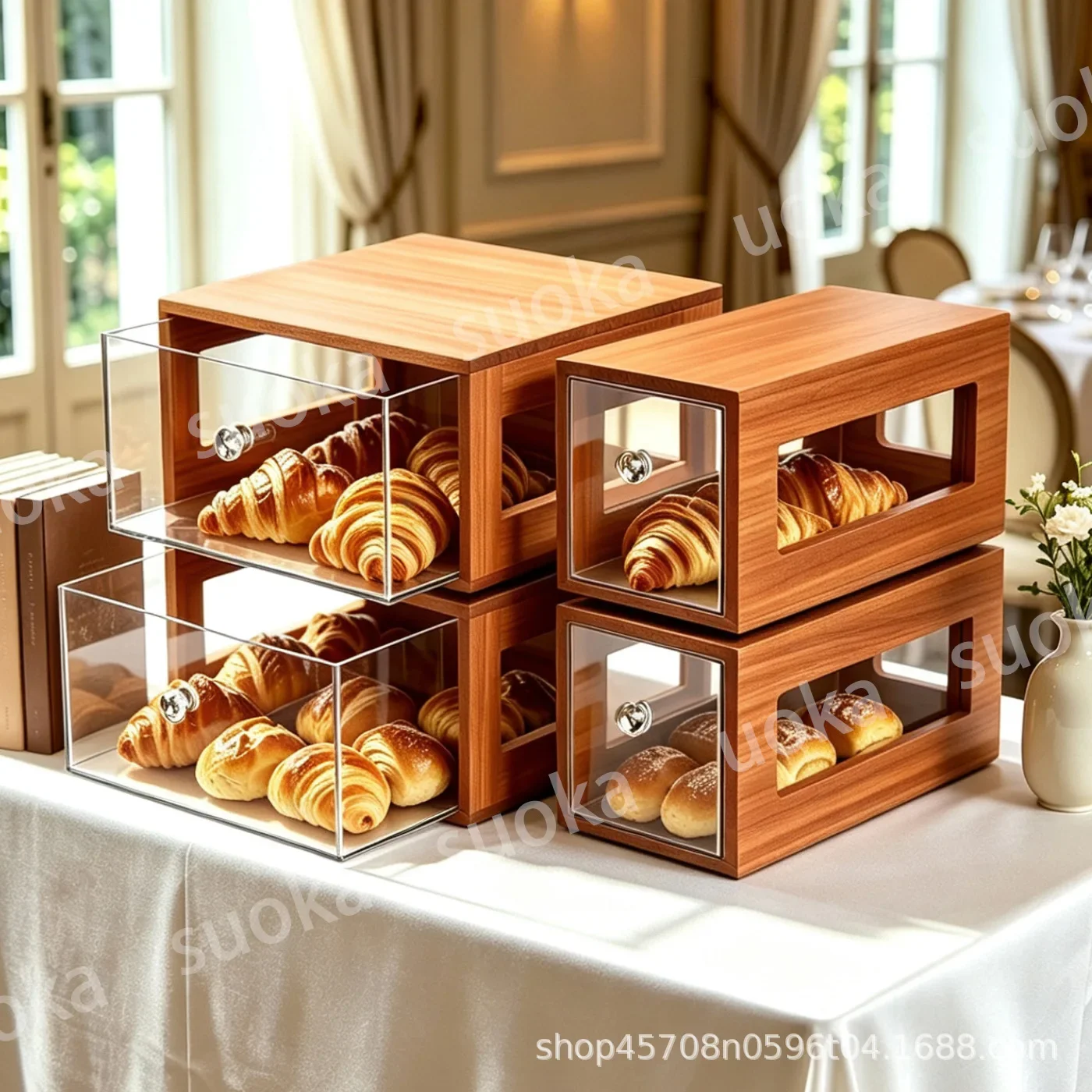Hotel buffet cold meal tea break table fruit bread frame display case toast box tray dessert table display stand