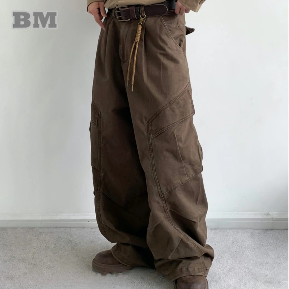 High Quality Cargo Pants For Men Women Vintage Casual Brown Baggy Pants Streetwear Couple Trousers Harajuku Loose Work Pants