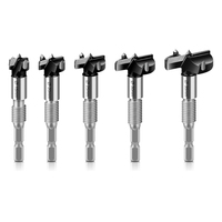 5pcs Adjustable Woodworking Flat Wing Drilling Reaming Hinge Drill Bit 15-35mm Long Drilling Bit Hole Opener Cutting Tool Set
