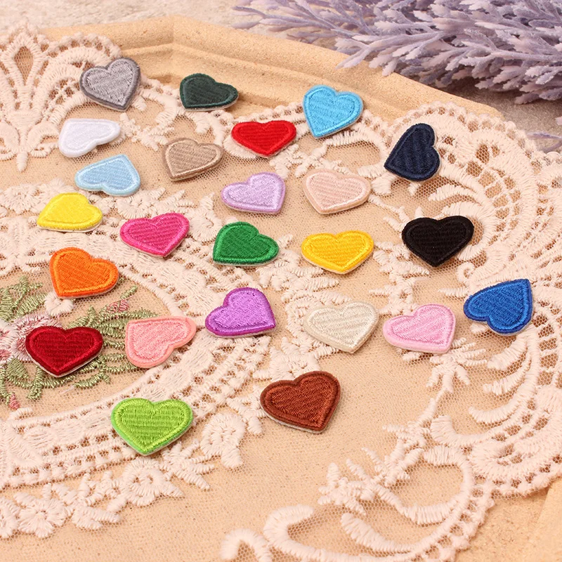 AHYONNIEX 10 Pieces 2*1.8cm Self-adhesive Small Love Heart Patch Embroidery Fabric Stickers Clothes No-sew Bag Decoration