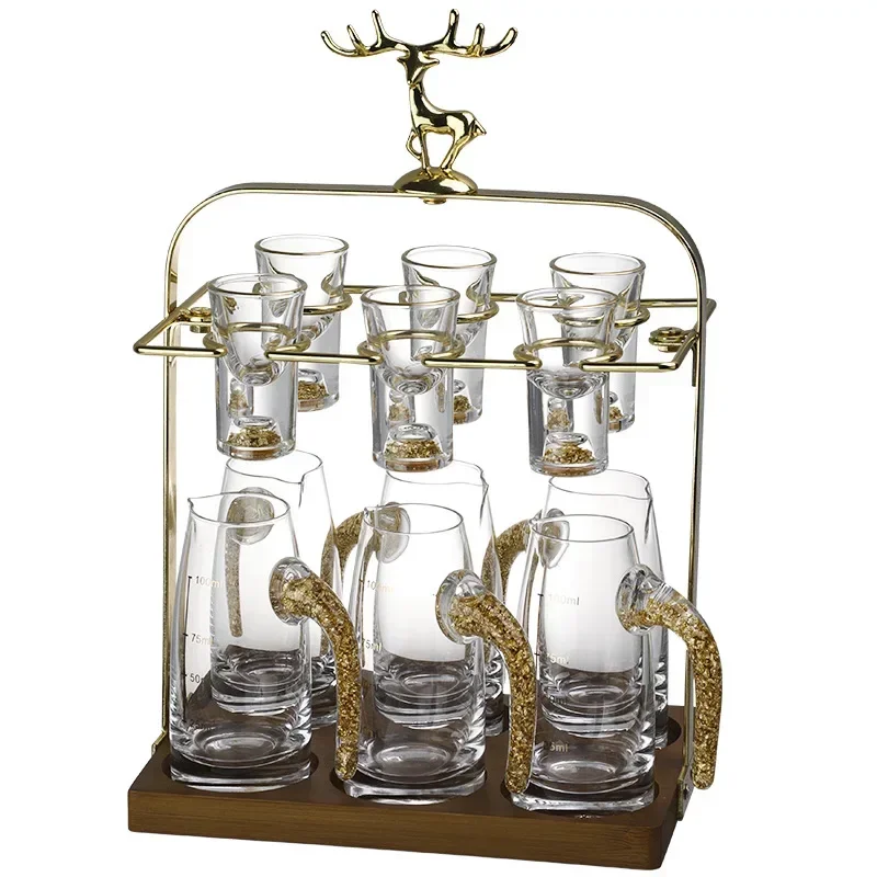 Gold foil Baijiu cup set Household Baijiu two-and-two wine set One-glass wine glass set Advanced sense