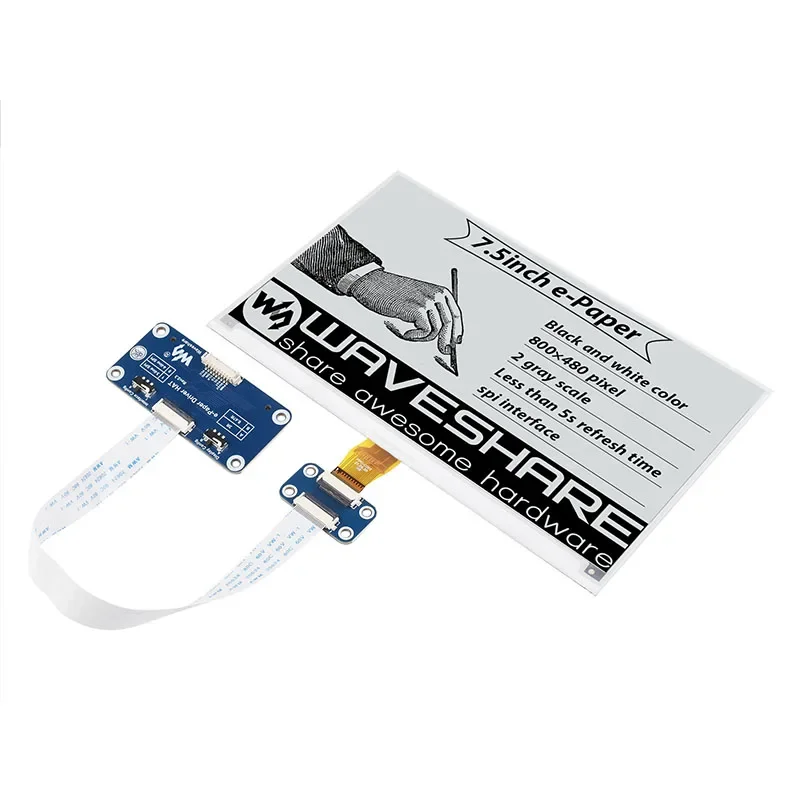 

7.5inch HD e-Paper E-Ink Display HAT for Raspberry Pi 880×528 Black / White SPI