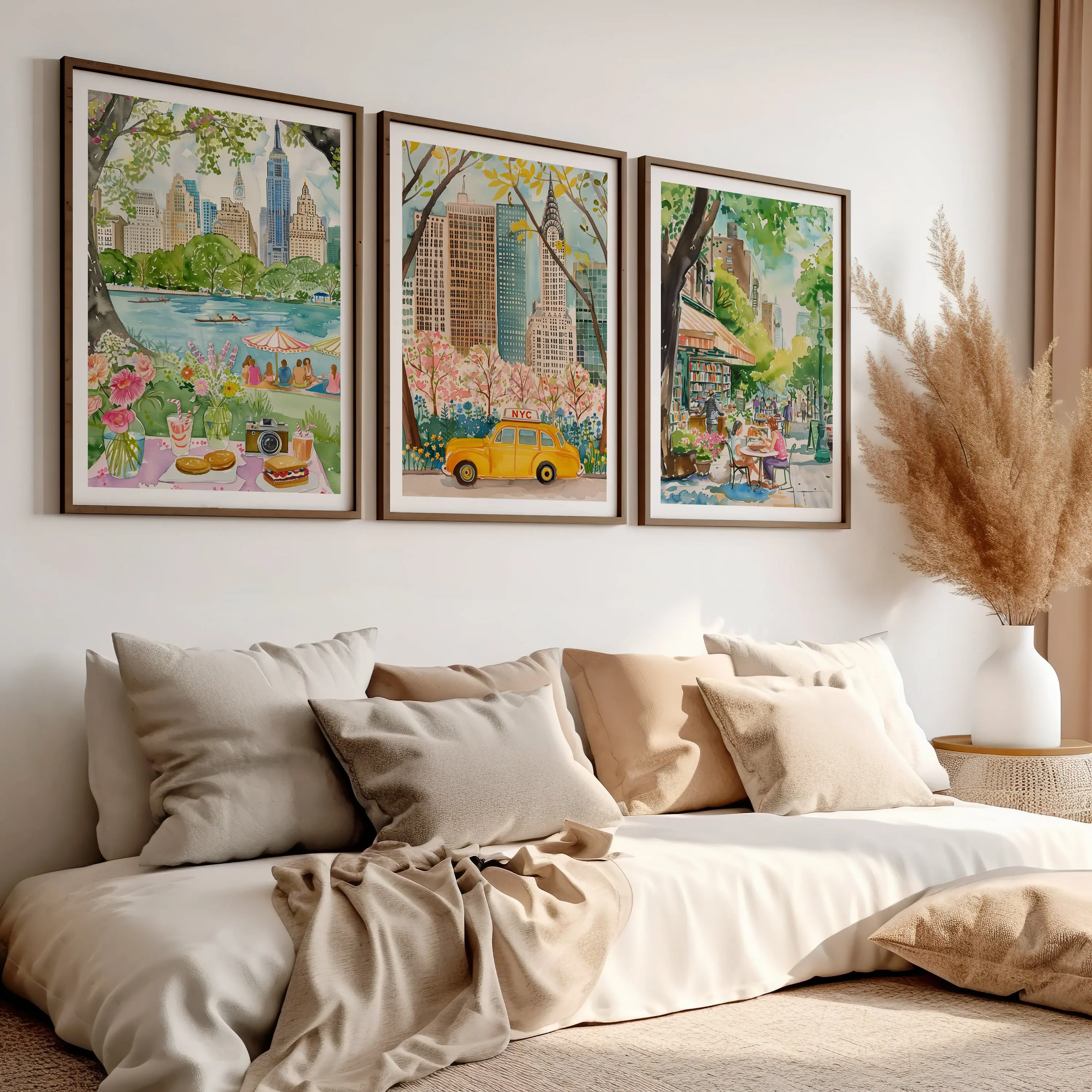 Juego de 3 impresiones de la ciudad de Nueva York, decoración de pared de Nueva York, lugares emblemáticos de Nueva York, impresiones de viaje de Nueva York, póster de Nueva York, arte del Central Park