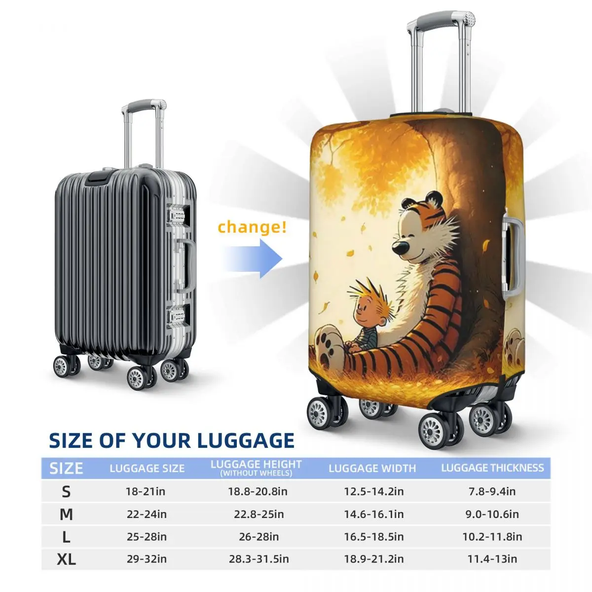 Calvin Hobbes Klassische Kofferabdeckung, Schutz, elastische Reise-Gepäckschutzabdeckungen für 18–32 Zoll