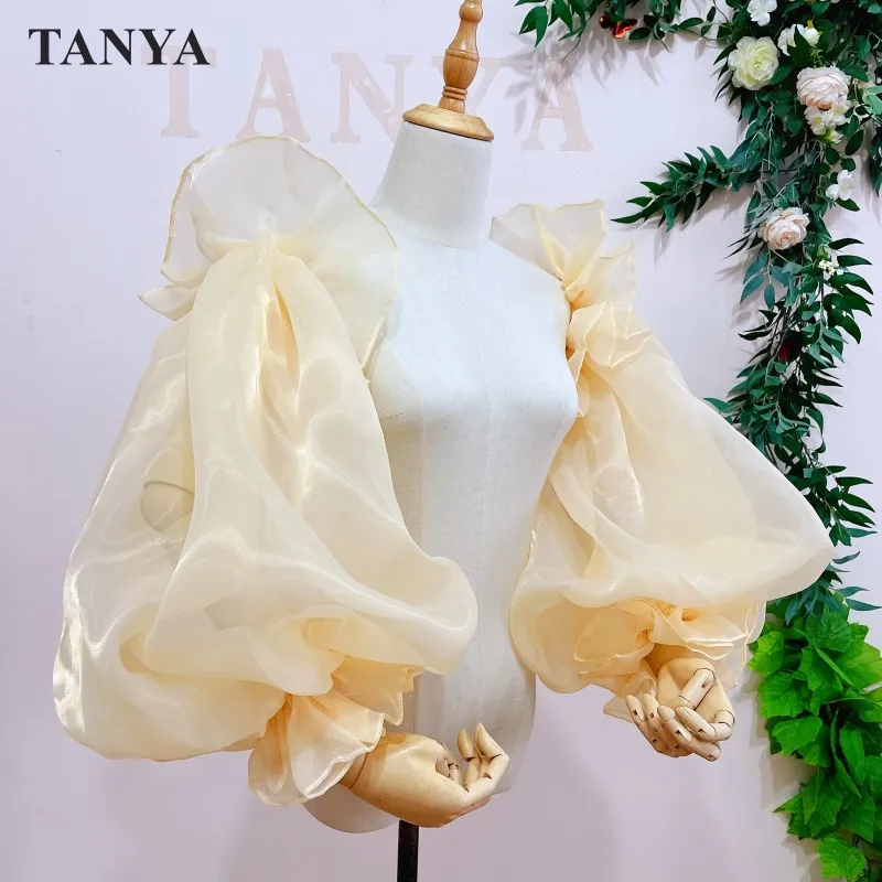 Mangas desmontables de Organza champán para boda, guantes de fiesta de boda de ensueño hinchados extraíbles, accesorios nupciales