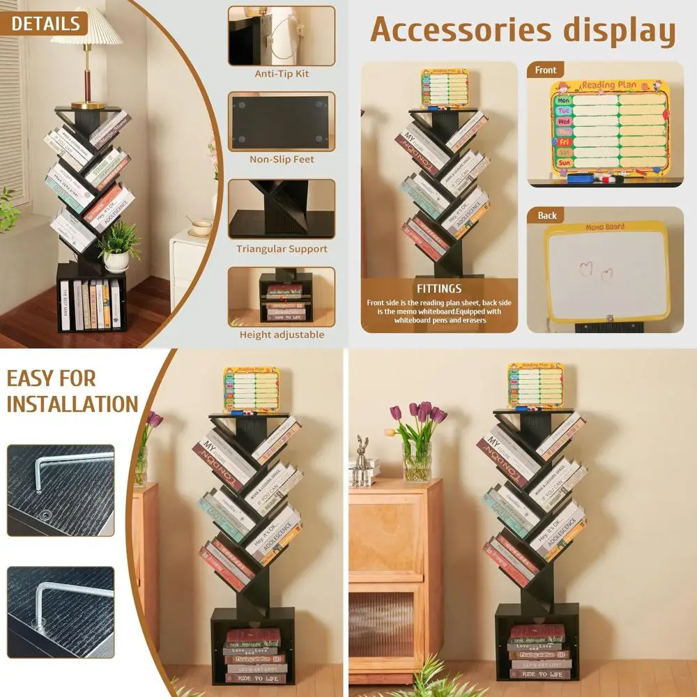 

7-Tier Corner Bookshelf with Reading Planner and Activity Panel, Modern Tall Narrow Storage Cabinet for Home, Office, Bedroom, a