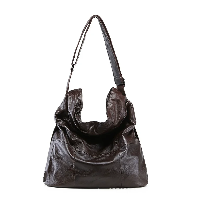 

Slouchy Style Large Real Soft Leather Tote Bag for Women New Arrival Versatile Casual Lady Shoulder Crossbody Bag Travel Shopper