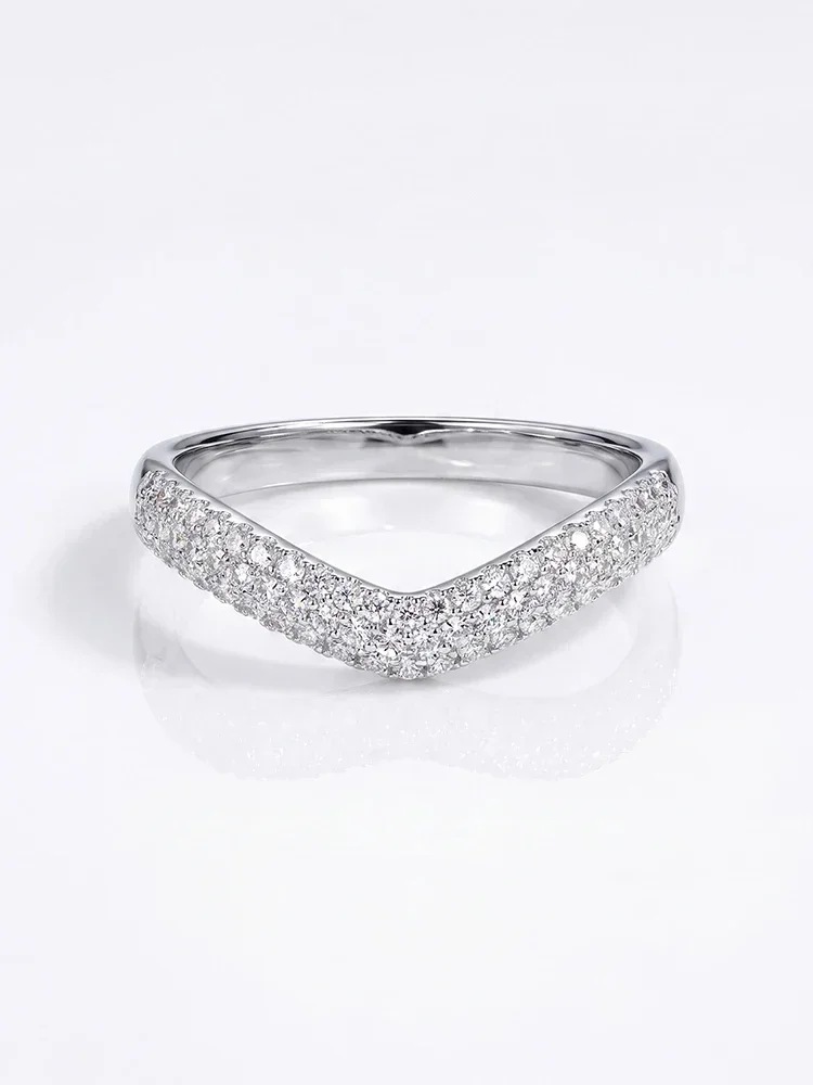 Modische V-Form Echte Runde Moissanit-Diamantringe für Frauen Jubiläum Hochzeit 925 Sterling Silber Feiner Schmuck – Detail 4