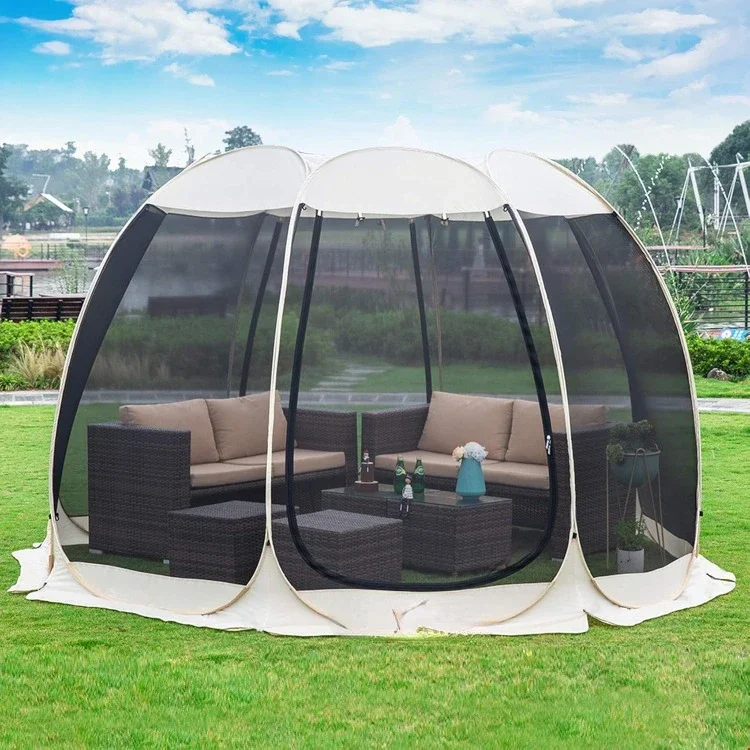 Camping Tent Outdoor Canopy Pop Up Sun Shade Shelter 8 Mesh Walls Not Waterproof Beige 12'x12' Patent Pending