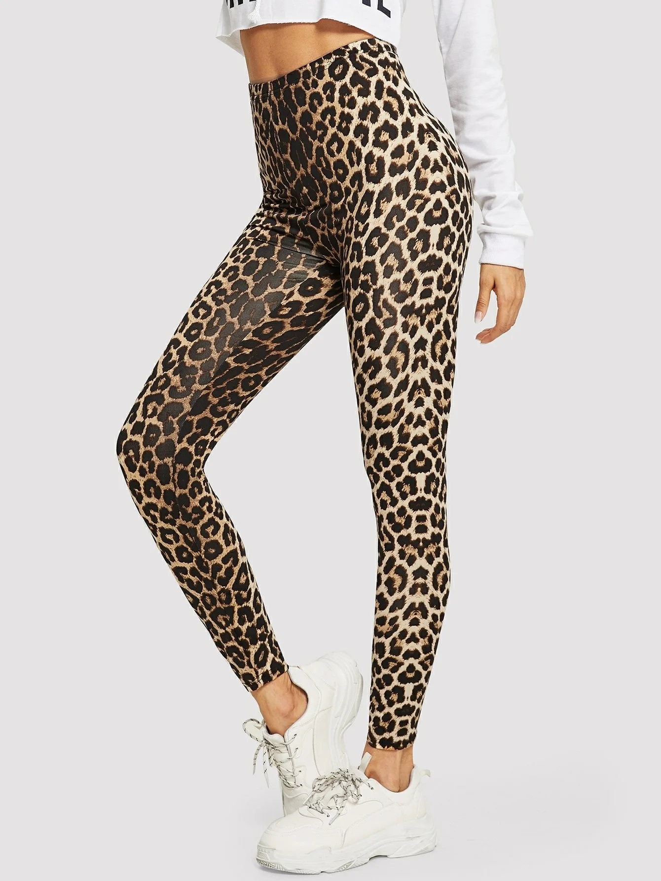 Brown Leopard Print Women's High Waisted Leggings, Ultra-Soft Stretch Slim Leggings, Cheetah Pattern Skinny Pants for Everyday view 3