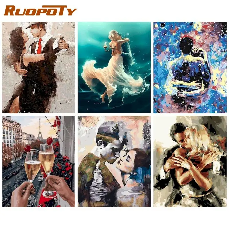 RUOPOTY 60x7 5cm obrazy olejne według liczb pary ręcznie malowane streszczenie na płótnie DIY zdjęcia miłośników prezent Home Decoration Wall Art