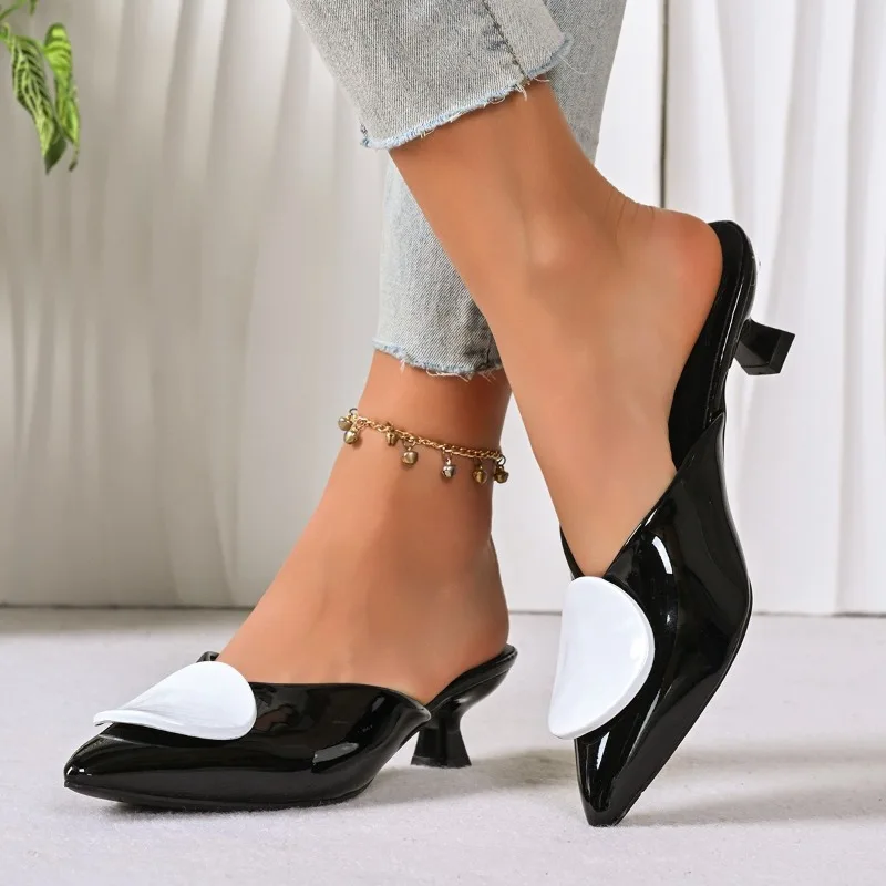 

New Women's Mules 2026 Summer Fashion Pointed Toe Mules Metal Designer Slippers Women Slingback Comfortable Office High Heels