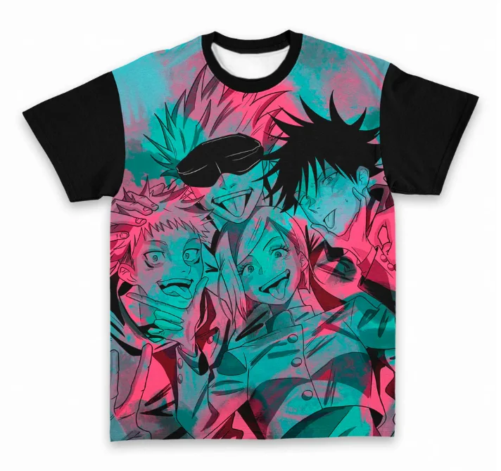 Jujutsu Kaisen Color-Blocking Graffiti Magic Adult and Kids 3D Printed T-Shirt, Street Style, Sports Casual T-Shirt