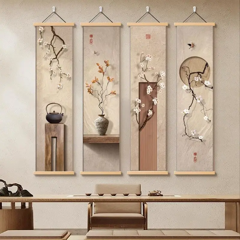 Japanese Zen tapestry wall hanging Decor for teahouse Background-Wall-Enso Circle Rock Garden Vintage vase,room decor aesthetic