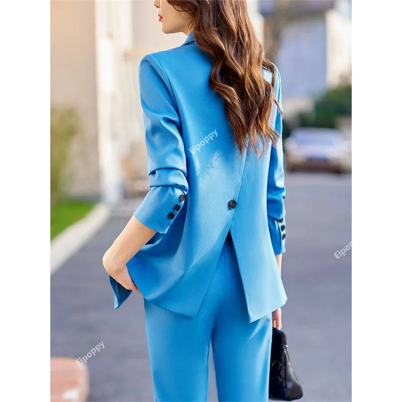 

2024 New Bule Women Pant Sets 2023 New in Casual Long Sleeve Jacket Blazer Trouser Suits Ladies Formal Business Work 2 Piece Set