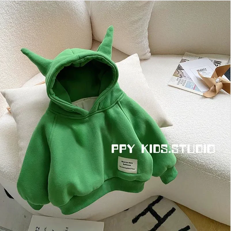 Winter Kids Thick Sweatshirt Clothes Autumn Boys Girls Lamb\'s Wool Padded Warm Hoodies Big Children Solid color Pullover Tops