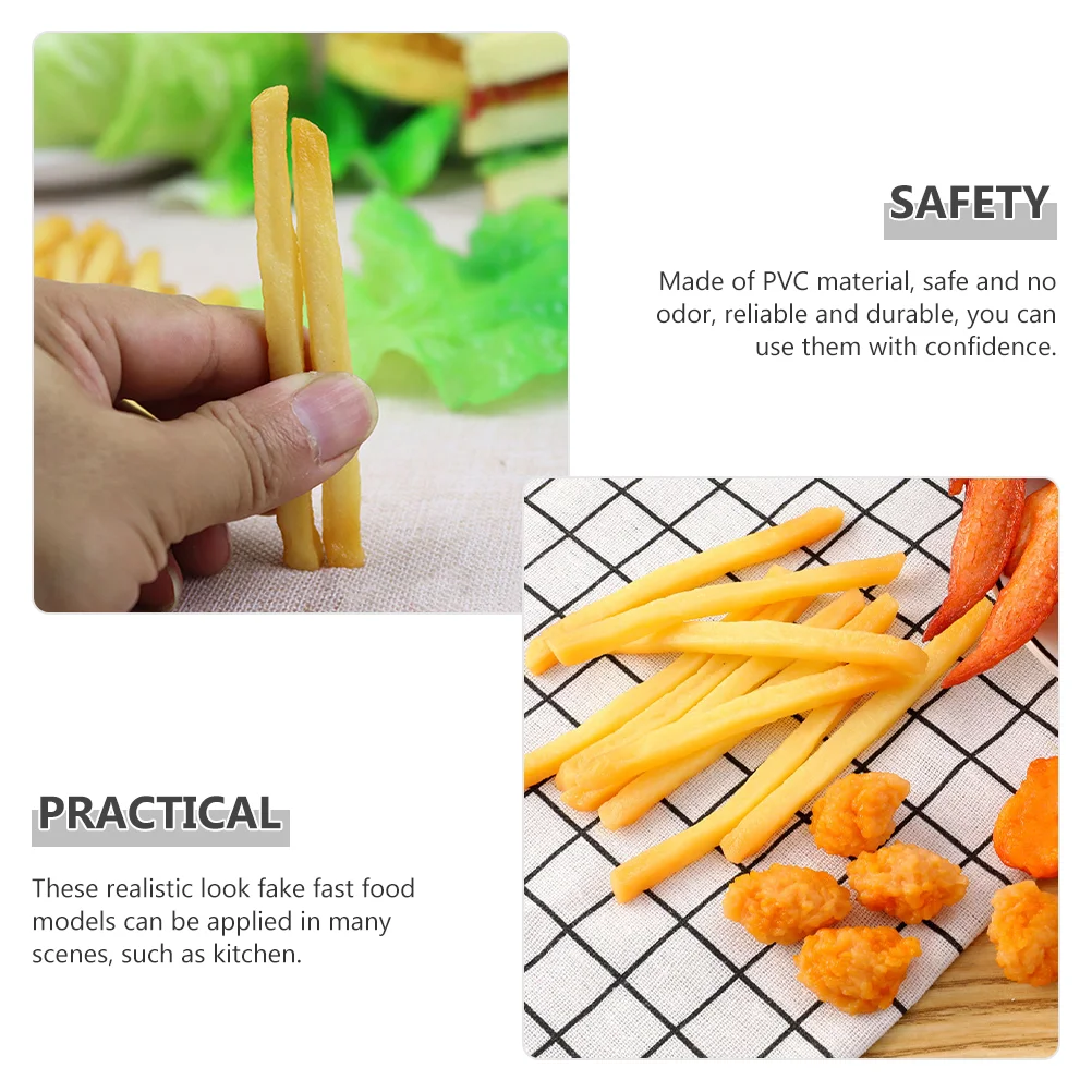 Faux modèles de frites en PVC pour filles, présentoir alimentaire, collation réaliste, jouets de simulation, simulation surprise, 15 pièces