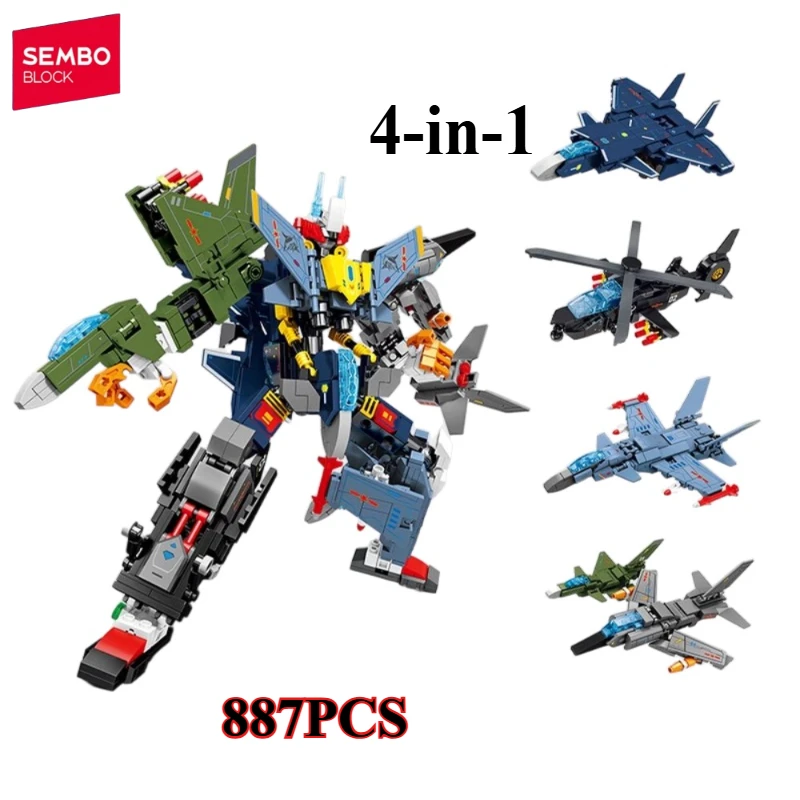 

SEMBO 4-in-1 Hurricane Warrior Mech Building Blocks Military Fighter Assembled Combined Mech Model Ornament Boy Toys Gift