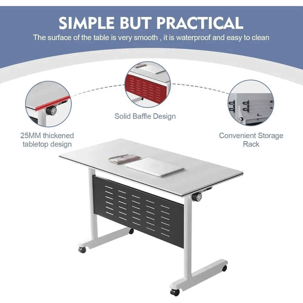 Conference Table, Folding Conference Room Tables 4.6FT Foldable Large Mobile Meeting Table Rectangle Training Seminar Table