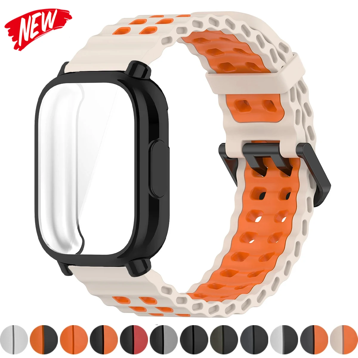 Zweifarbiges Marine-Armband + TPU-Gehäuse für Redmi Watch 5 Active/Lite Ocean Band, vollständige Abdeckung für Redmi Watch 5 Lite Sportarmband