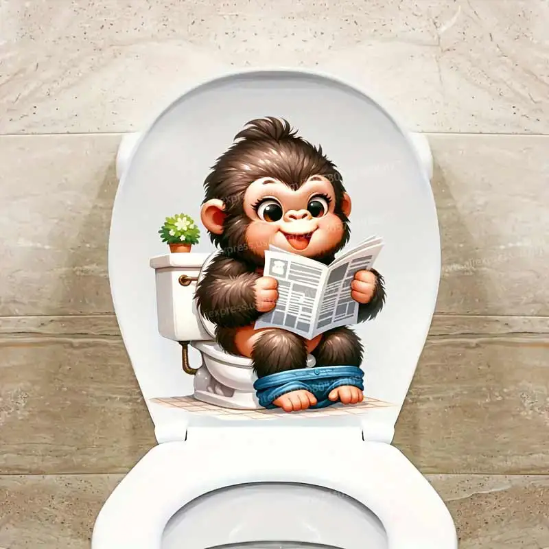 Cute Panda Reading Newspaper Toilet Lid Decal - Animal Self-Adhesive Bathroom Toilet Sticker Waterproof Funny Home Decor M1125