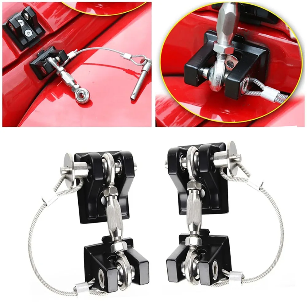 

﻿ 1 Pair Car Exterior Retro Style Hood Latch Catch Lock For 2007-2022 Wrangler JK, JL, JT Hood Latch Safety Catch Locking Kit