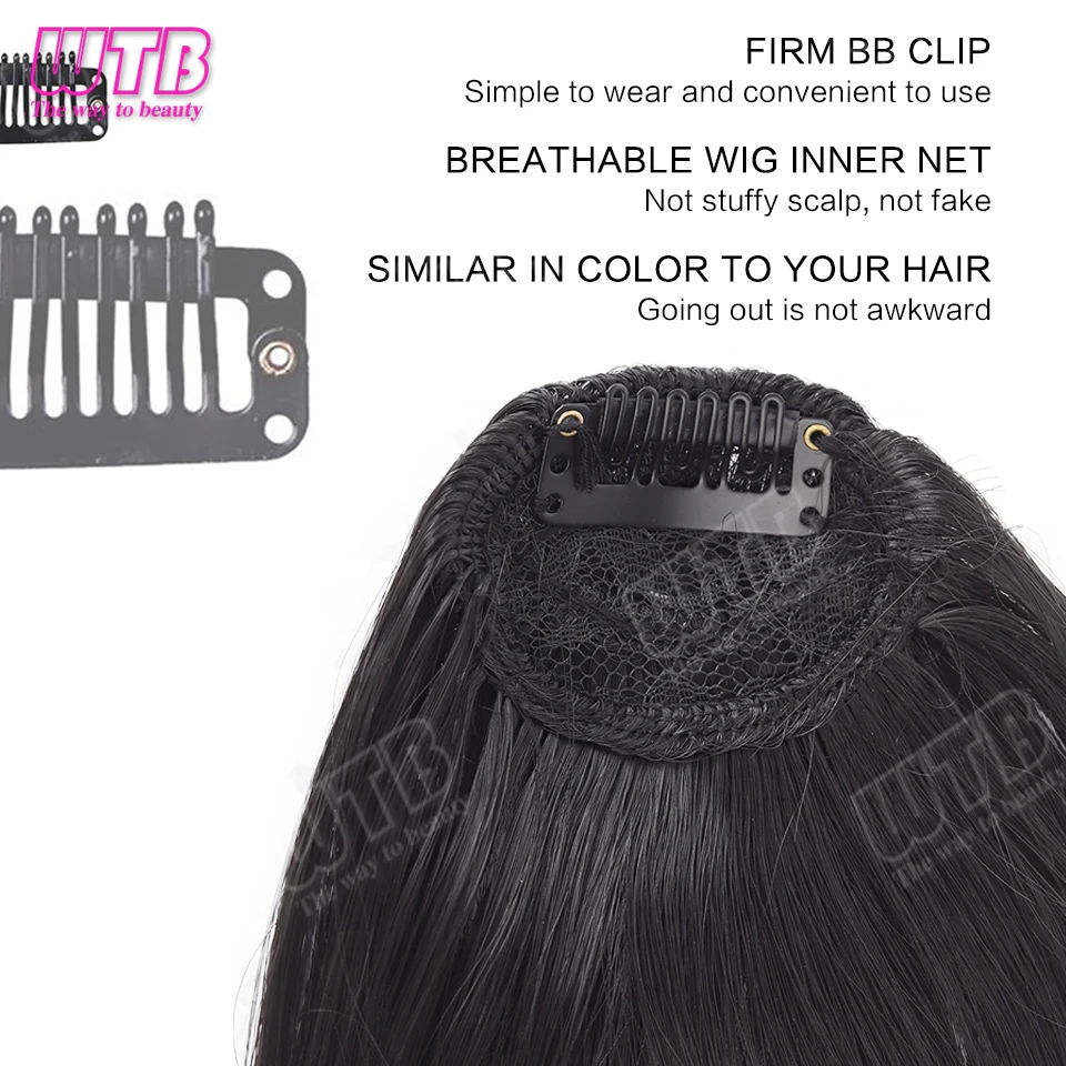 WTB Synthetic Bangs Wig BB Clip Style Straight Bangs Wig with Sideburns Suitable for Women's Daily Wear and Holidays