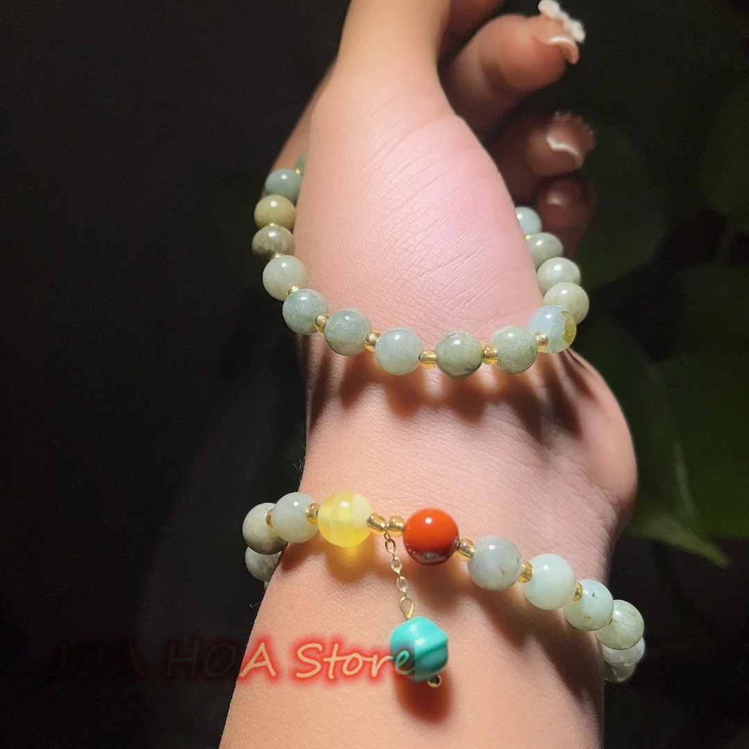 Natural Jadeite Handmade DIY Jewelry Bead Hand String Chain Bracelet Exquisite Jade Bangle