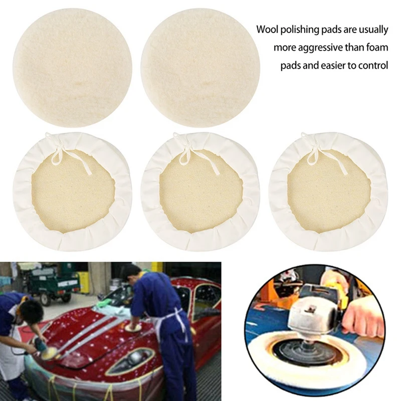 6 Pieces Of 7-Inch Wool-Like Plush Polishing Disc Bundled With Lace-Up Wool Polishing Kit