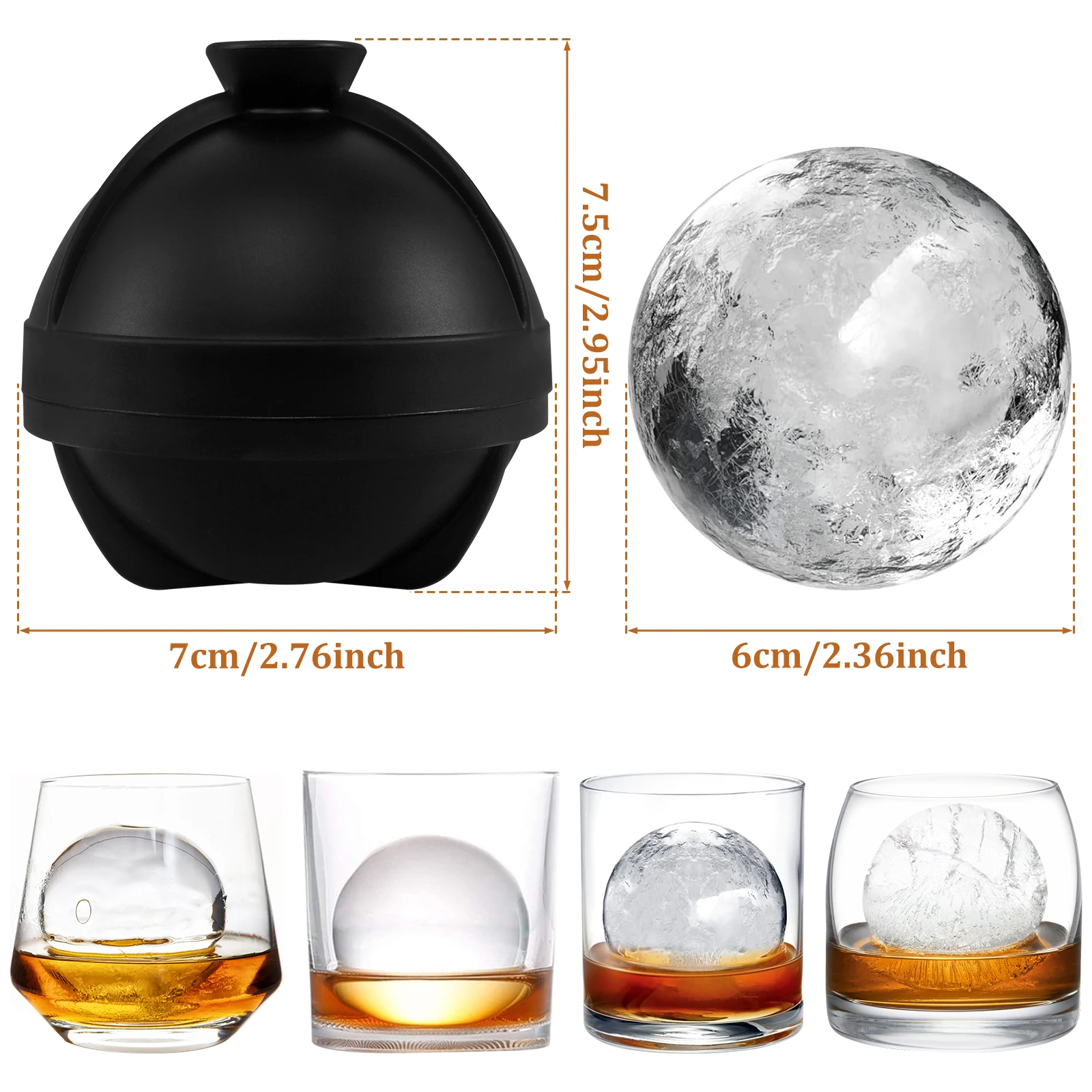 12 Pcs Ice Cube Moulds Large Ice Ball Maker with Leak Proof Lid Food Grade Silicone Round Ice Cube Moulds Sphere Ice Cube Mould