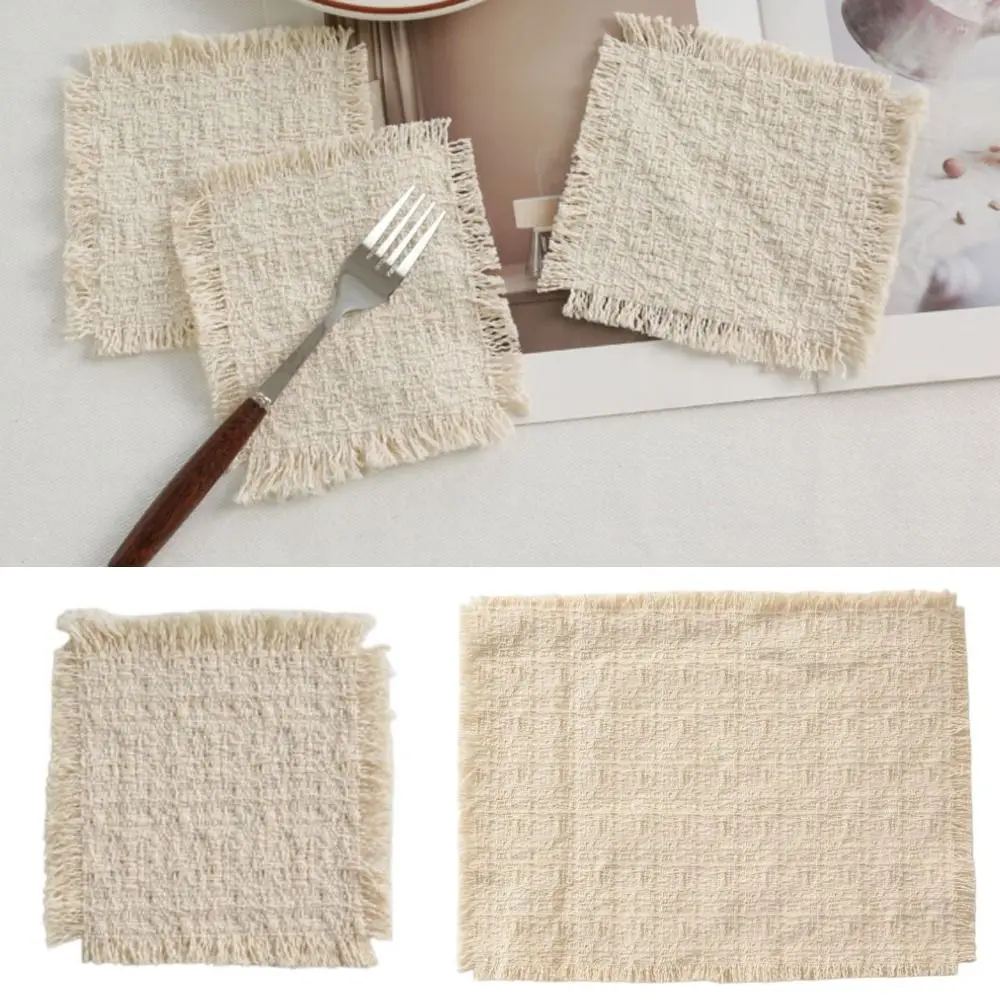 High Quality Beige Color Cotton Placemat Soft Cotton Decorative Placemat Square Shape Utensil Pads