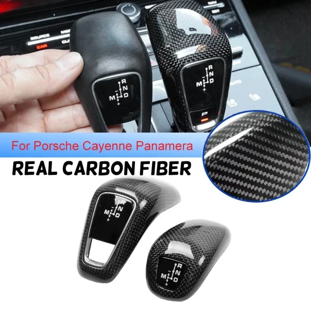 Shift Knob Gear Lever Cover Trim For Porsche Panamera 971 2018-2019 Cayenne 9YA 2017-2019 Carbon Fiber Shifter Gaitor Replace