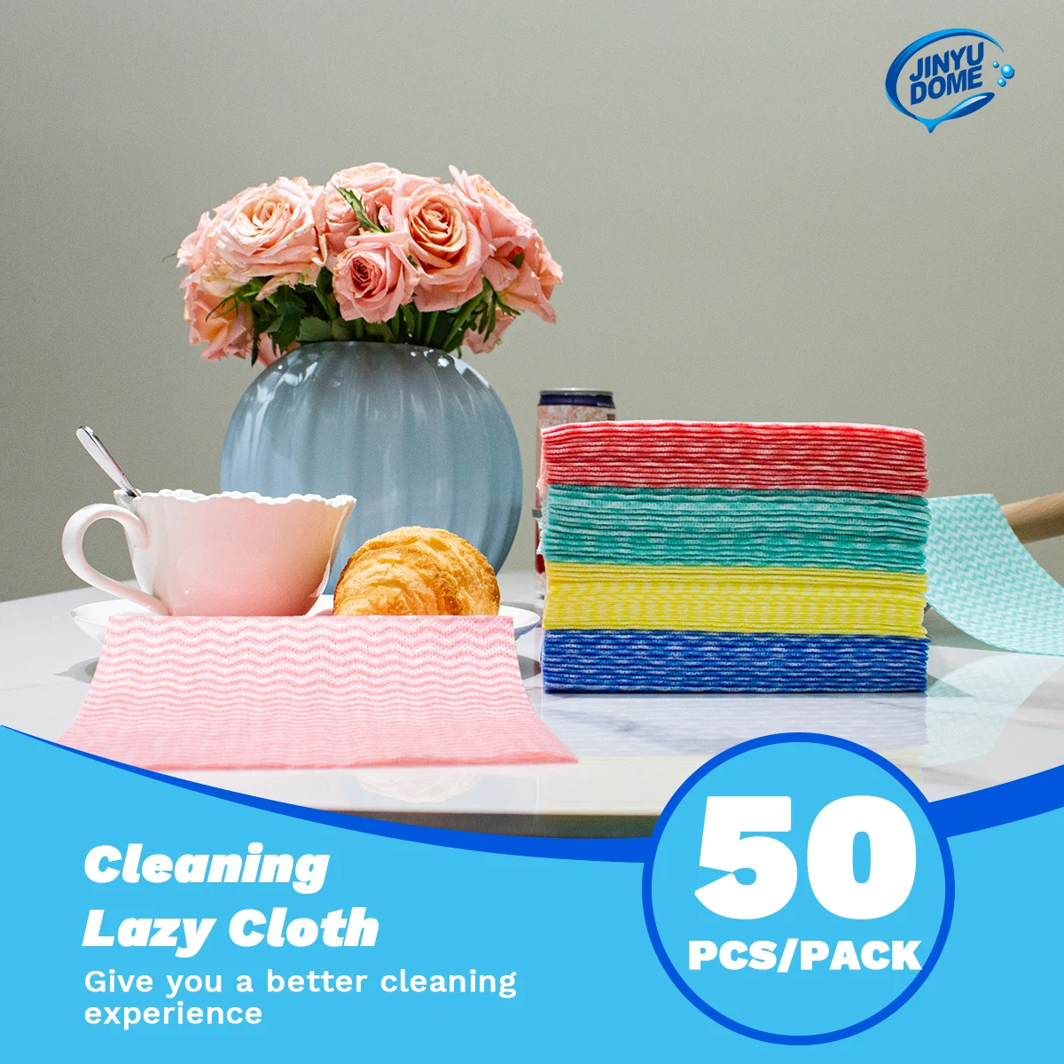 JINYUDOME 50Pcs Reusable Disposable Washing Cleaning Cloth Towels Handy Wipe Dish Absorbent Cloths For Kitchen Chores Lazy Rags