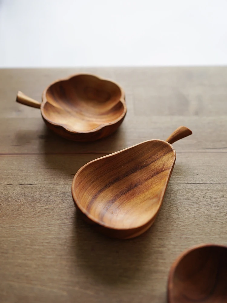 Good Morning Store Natural Teak Wood Dish Japanese Style Small Sauce Dish Irregular Shape Cut-Flower Craft under 35 Inches