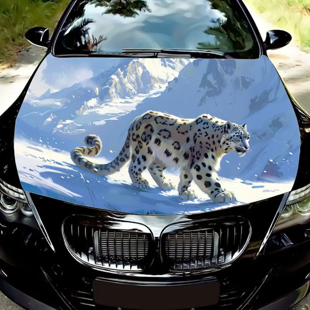 

Snow Leopard's Icy Stride Car Hood Decal,Self-Adhesive PVC hood Sticker Decor Scratch Resistant Sticker Protect,Auto Accessories