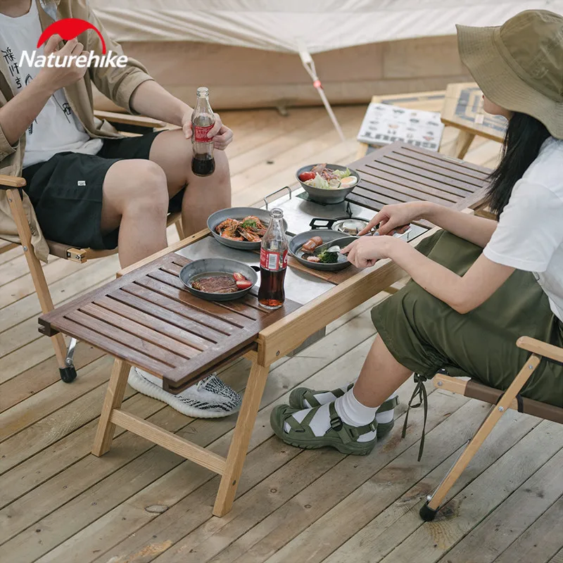 Naturehike piknik na świeżym powietrzu składany stół szyna ślizgowa rozszerzalny pulpit 2 kombinacje BBQ stół z litego drewna daj darmową torbę do