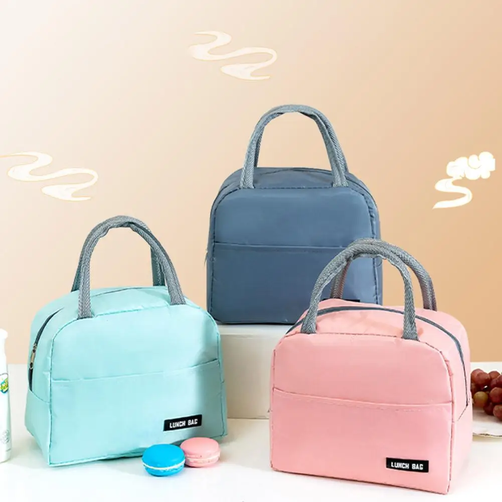 Neue tragbare Lunchbox-Tasche, einfarbig, verdickte Thermoisolierungstasche, isolierte Bento-Tasche, Schule, Arbeit, Lunch-Tasche mit Mahlzeitentasche – Detail 12