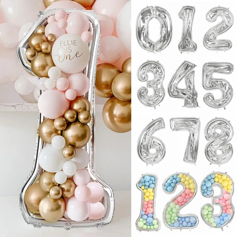 

65inch Giant Number Foil Balloon DIY Filling Frame 0-9 Balloon Box Kids 1st Birthday Party Decoration Wedding Anniversary Supply