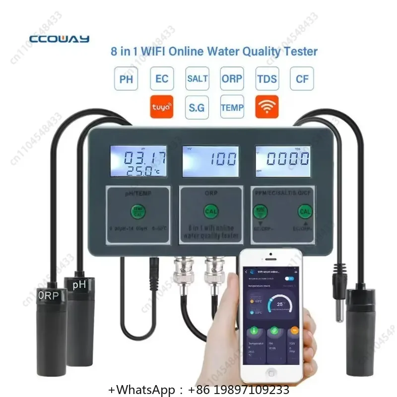 رائجة البيع 8 في 1 PH/TEMP/ORP/PPM/EC/SALT/S.G/CF اختبار جودة المياه متر حوض السمك واي فاي مقياس درجة الحموضة #2