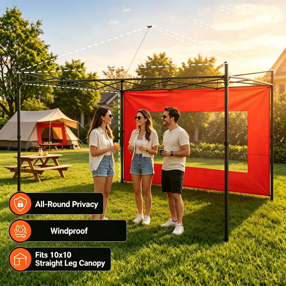 1 Piece of Outdoor Red Transparent Side Panel, Suitable for 10Ft*10Ft Outdoor Tent Frames, Allows Light through While Also Providing Dust Protection.