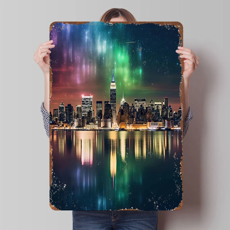 New York Skyline 2 Tin Plaque Poster Customized Wall Art Retro Vintage Metal Signs for Room House Bedroom Decoration Aesthetic
