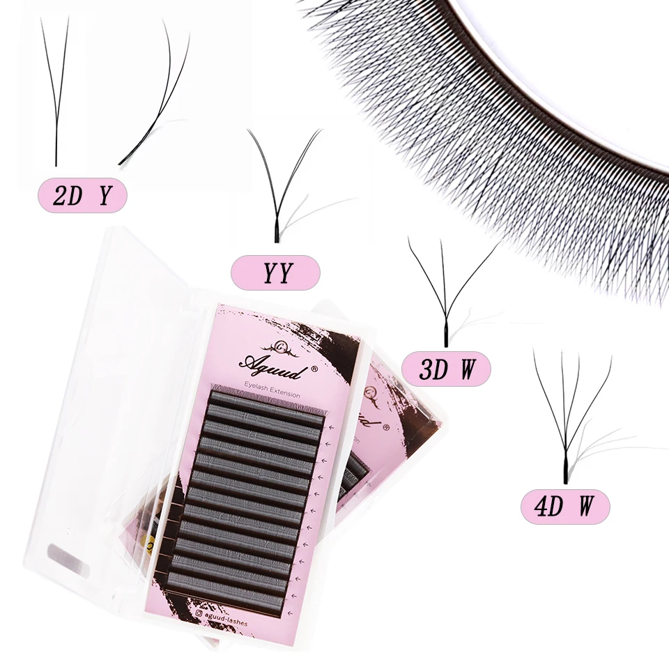 

AGUUD YY Shape Single/Double Tip Volume Eyelash Extensions 3D 4D W-Shaped Lash Natural Soft Automatic Flowering Russian Lashes