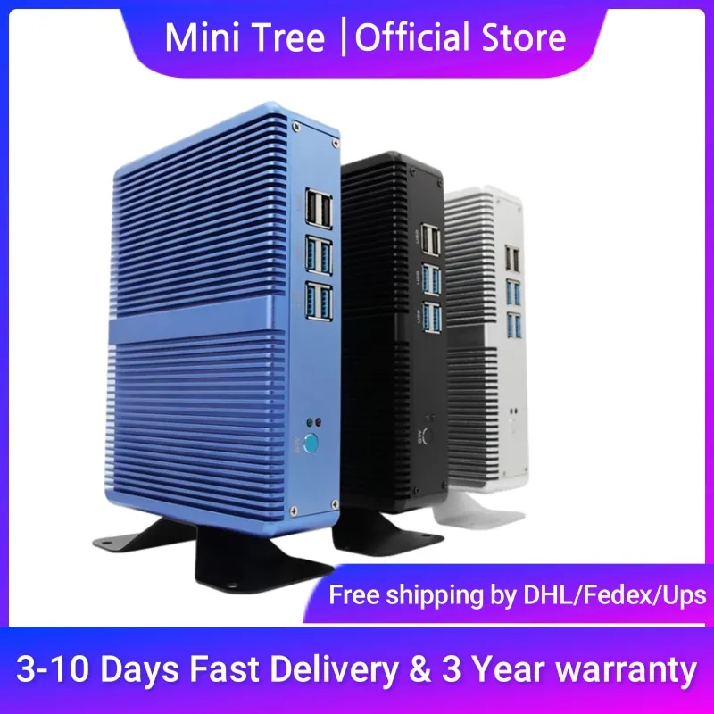 Fanless Mini PC Core i3 7020U 6006U 16GB DDR4 1TB MSATA 2.5" Windows 10 Home Office Business Mini Desktop Computer HDMI VGA