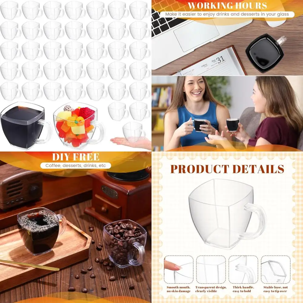 

100-Count 5 oz Clear Plastic Tea Cups with Handle, Reusable for Coffee, Espresso, Parties, and Weddings