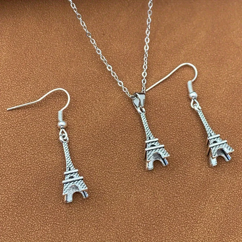 3 قطعة/المجموعة برج ايفل باريس القرط قلادة مجموعة #5