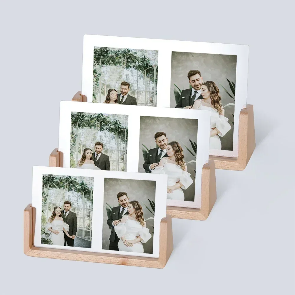 Wooden Picture Frames Custom Photo with Wood Base for Couple Desktop Display Engagement Wedding Anniversary Personalized Gifts