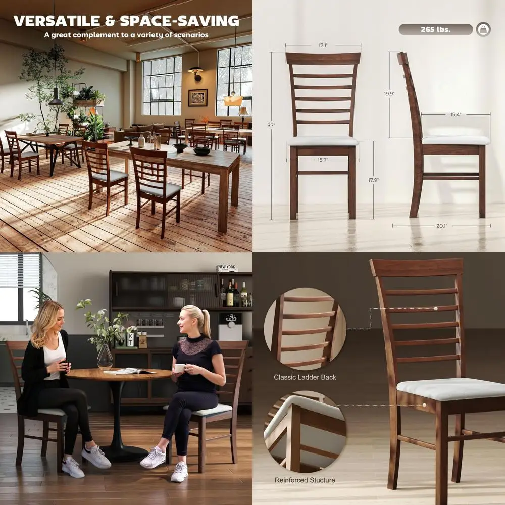 

Wooden Dining Chairs Set of 2, Farmhouse Upholstered Kitchen Chairs with Rubber Wood Frame for Living Room, Dining Room, Dark Br